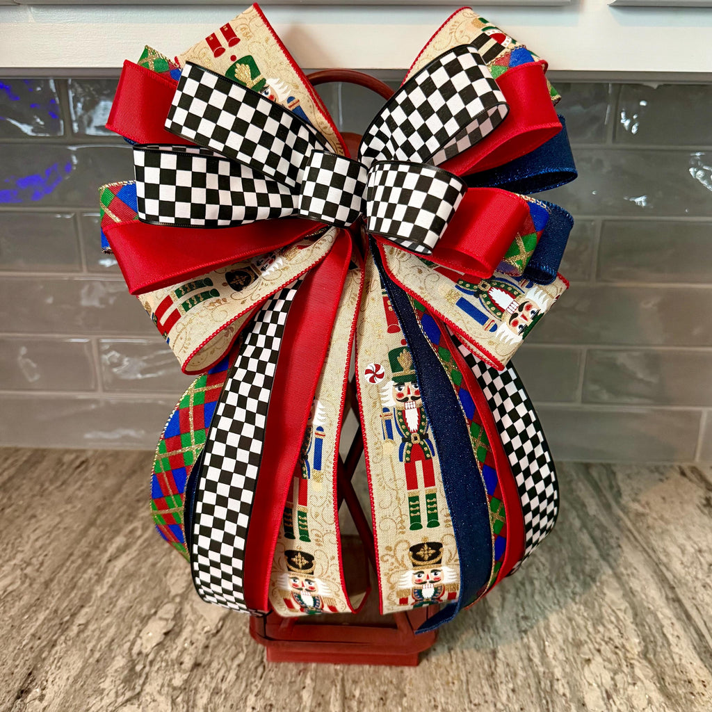 Nutcracker Christmas Bow, Christmas Lantern Bow, Nutcracker Holiday Bow, Christmas Garland Bow, Christmas Tree Bow, Nutracker Home Decor