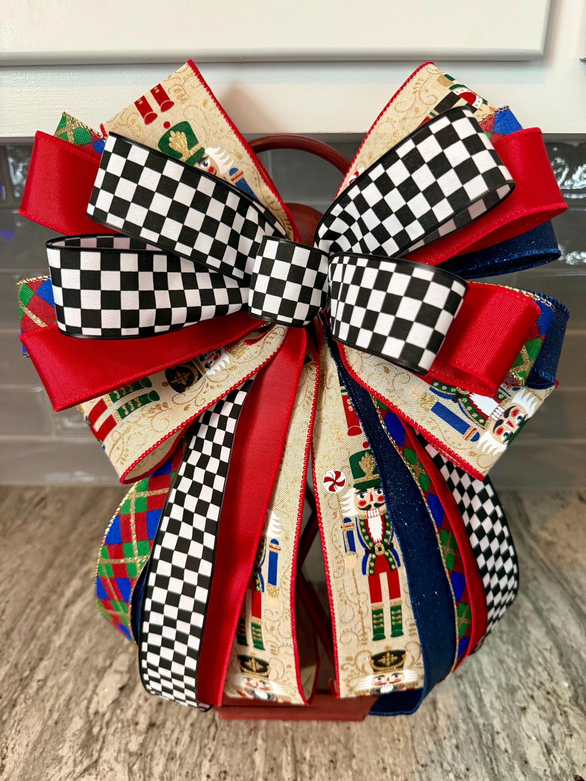 Nutcracker Christmas Bow, Christmas Lantern Bow, Nutcracker Holiday Bow, Christmas Garland Bow, Christmas Tree Bow, Nutracker Home Decor