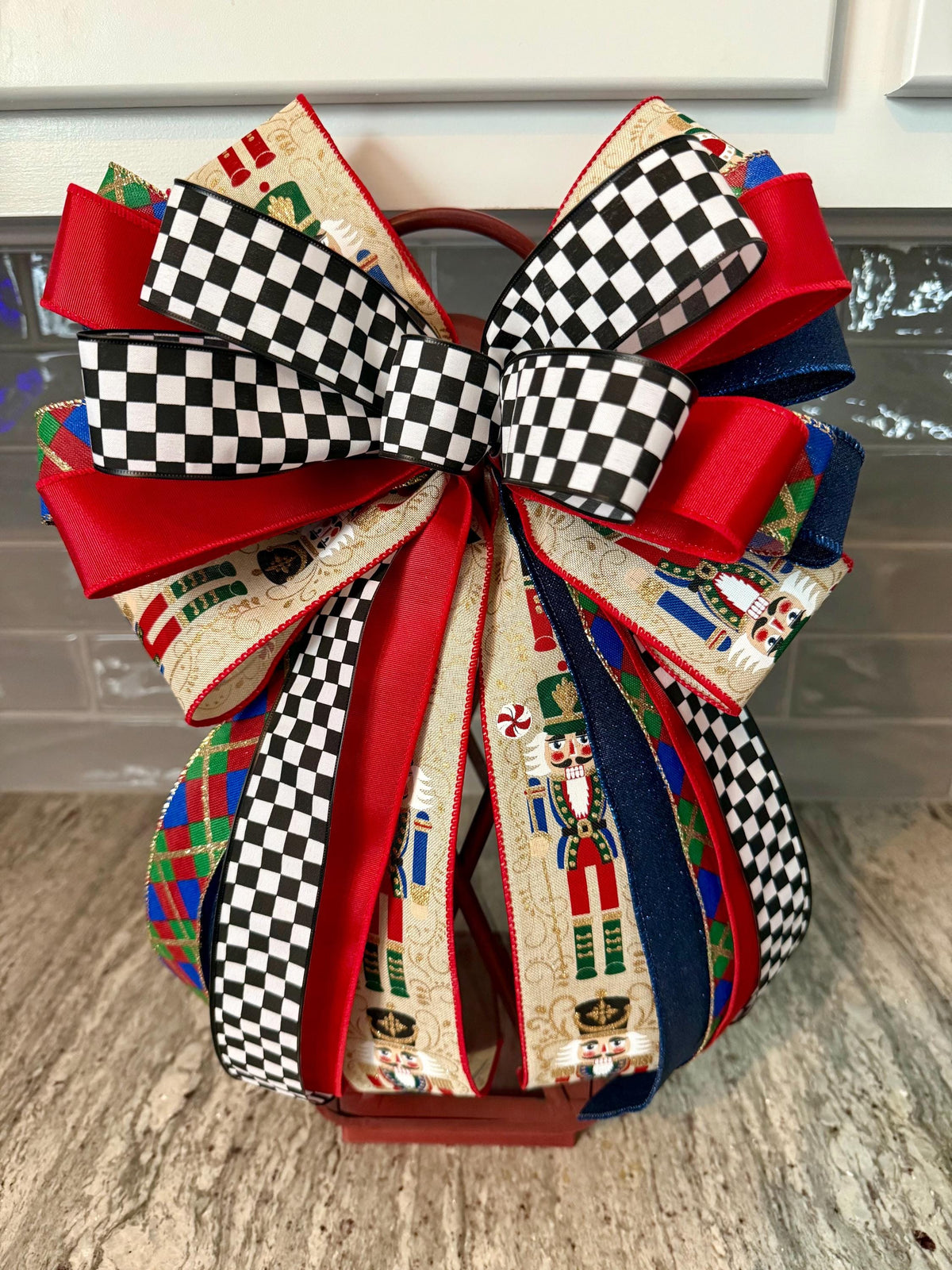 Nutcracker Christmas Bow, Christmas Lantern Bow, Nutcracker Holiday Bow, Christmas Garland Bow, Christmas Tree Bow, Nutracker Home Decor