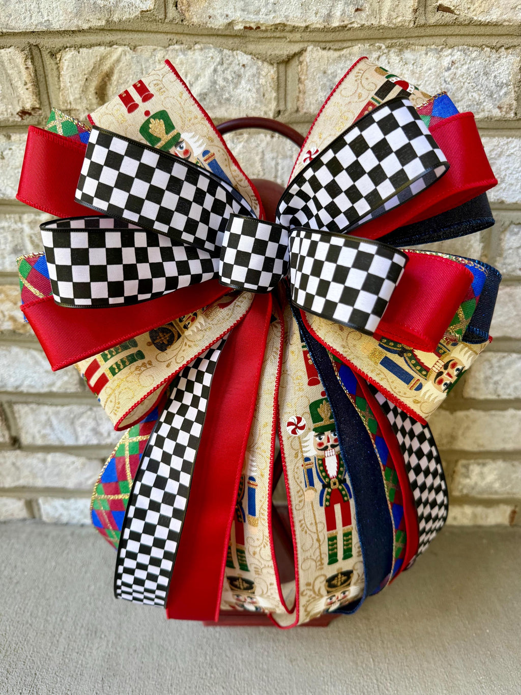 Nutcracker Christmas Bow, Christmas Lantern Bow, Nutcracker Holiday Bow, Christmas Garland Bow, Christmas Tree Bow, Nutracker Home Decor