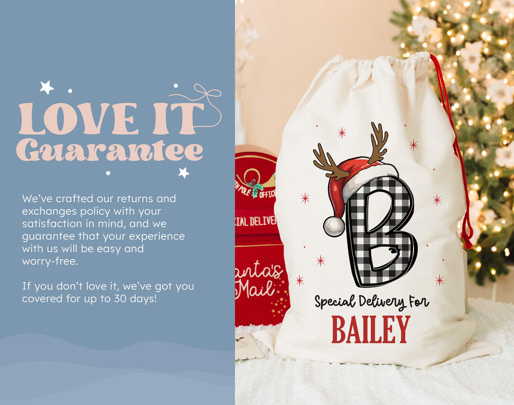 Santa Sack for Kids, Christmas Bag for Presents, Santa Bags with Name, Personalized Gift Bag, Custom Stocking Bags, (SB-3)