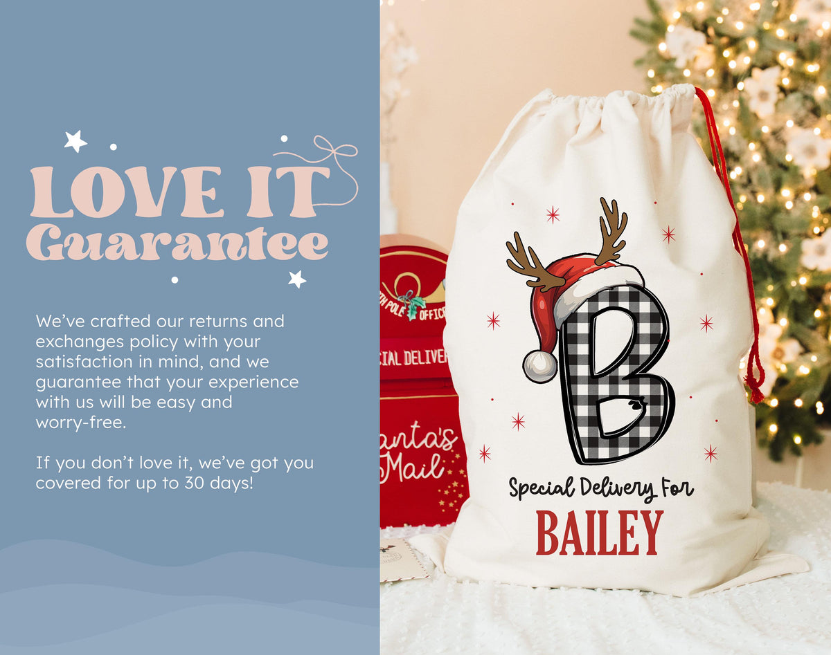 Santa Sack for Kids, Christmas Bag for Presents, Santa Bags with Name, Personalized Gift Bag, Custom Stocking Bags, (SB-3)