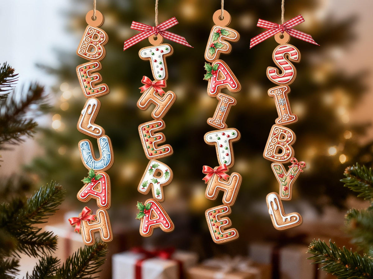 Custom Gingerbread Alphabet Ornament, Baby Name Ornament, First Christmas Stocking Tags, Xmas Gifts, Holiday Decor