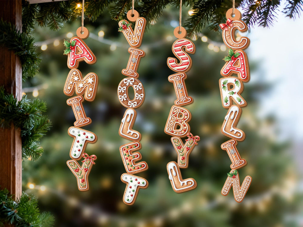 Custom Gingerbread Alphabet Ornament, Baby Name Ornament, First Christmas Stocking Tags, Xmas Gifts, Holiday Decor