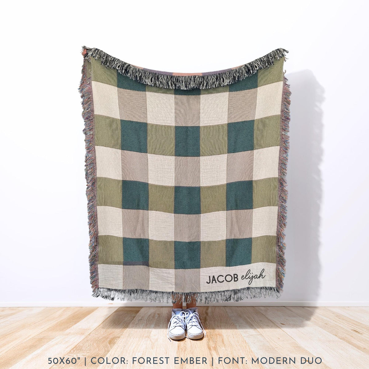 Personalized Woven Throw | Modern Checkered Blanket, Name Gift for Him, Christmas Gift for Kids, Birthday Present for Teenage Son