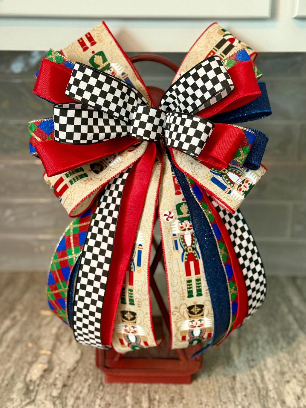 Nutcracker Christmas Bow, Christmas Lantern Bow, Nutcracker Holiday Bow, Christmas Garland Bow, Christmas Tree Bow, Nutracker Home Decor