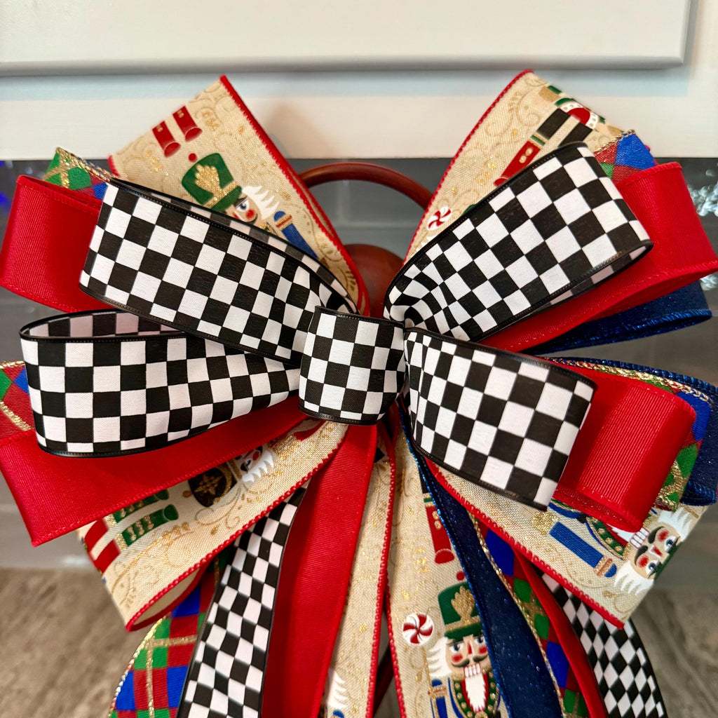 Nutcracker Christmas Bow, Christmas Lantern Bow, Nutcracker Holiday Bow, Christmas Garland Bow, Christmas Tree Bow, Nutracker Home Decor
