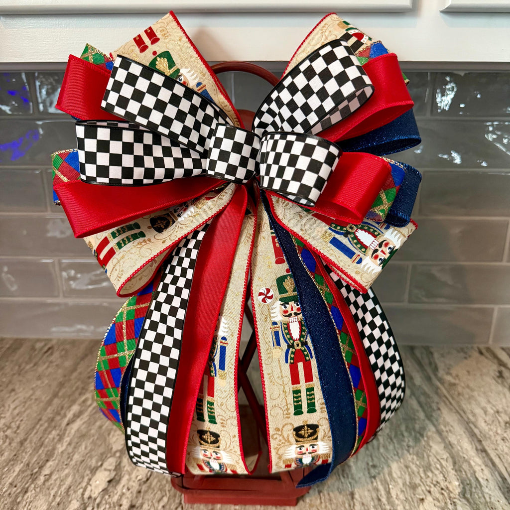 Nutcracker Christmas Bow, Christmas Lantern Bow, Nutcracker Holiday Bow, Christmas Garland Bow, Christmas Tree Bow, Nutracker Home Decor