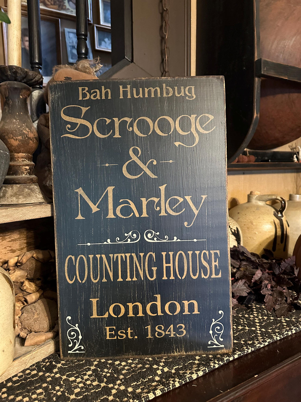 Scrooge & Marley counting house sign bah humbug   Christmas Primitive Sign