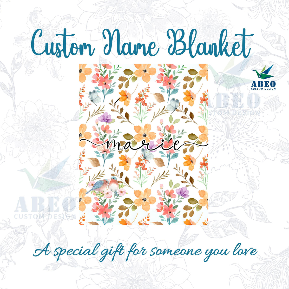 Floral Name Blanket for Girls, Personalized Boho Watercolor Nursery Throw, Soft Fleece or Sherpa, Custom Wildflower Baby Shower Gift | abeo