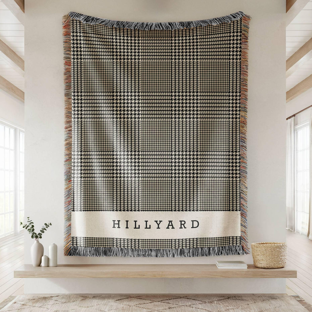 Personalized Woven Cotton Throw Blanket, Glen Plaid Monogram Blanket, Custom Name Gift for Wedding, Anniversary, Housewarming, Family Gift
