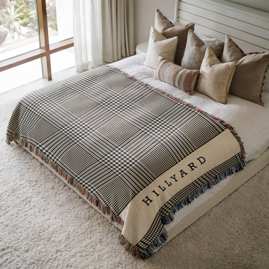 Personalized Woven Cotton Throw Blanket, Glen Plaid Monogram Blanket, Custom Name Gift for Wedding, Anniversary, Housewarming, Family Gift
