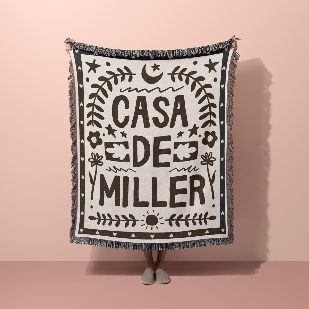 Custom Family Name Blanket Woven Throw with Last Name Wedding Gift For Couple New Home Present Newlywed Keepsake Personalized Cotton Blanket