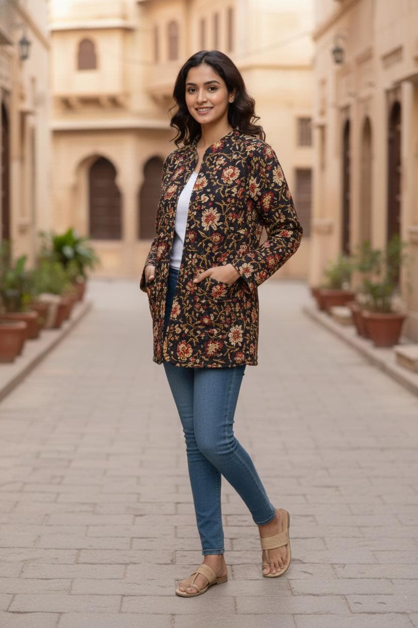 Cotton quilted Jacket women reversible fashion jacket coat Floral kantha women girls jacket winter summer  with Quilted jacket for women
