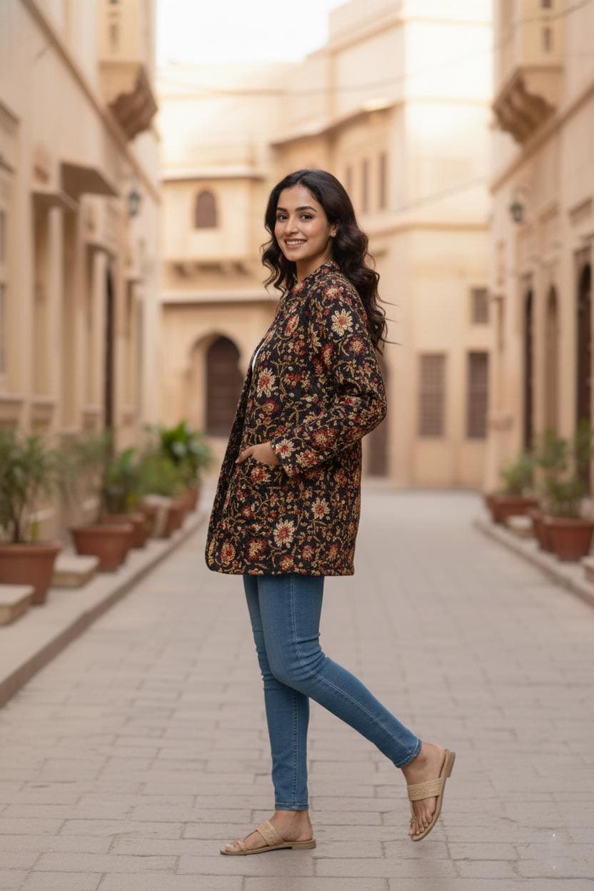 Cotton quilted Jacket women reversible fashion jacket coat Floral kantha women girls jacket winter summer  with Quilted jacket for women