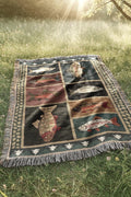 Vintage Fish Woven Blanket | Western Country Folk Lodge Cabin Tapestry | Rustic Home Decor Salmon Trout Throw Blanket