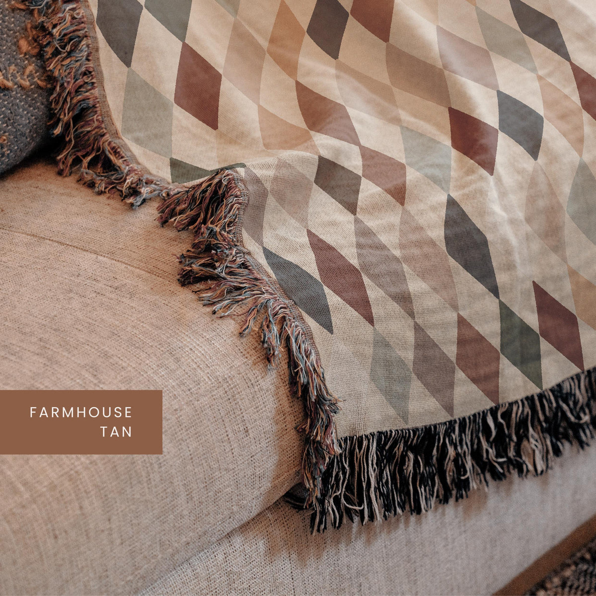 Diamond Pattern Woven Blanket Checkered Fringe Throw Boho Farmhouse Style Cotton Baby Blanket Rustic Southern Decor