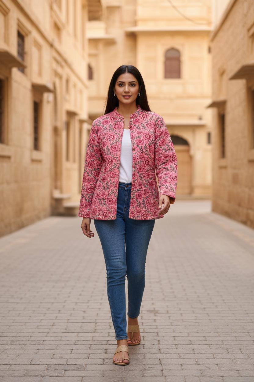 Cotton quilted Jacket women reversible fashion jacket coat Floral kantha women girls jacket winter summer  with Quilted jacket for women