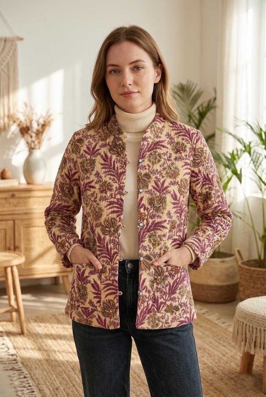 Cotton quilted Jacket women reversible fashion jacket coat Floral kantha women girls jacket winter summer  with Quilted jacket for women