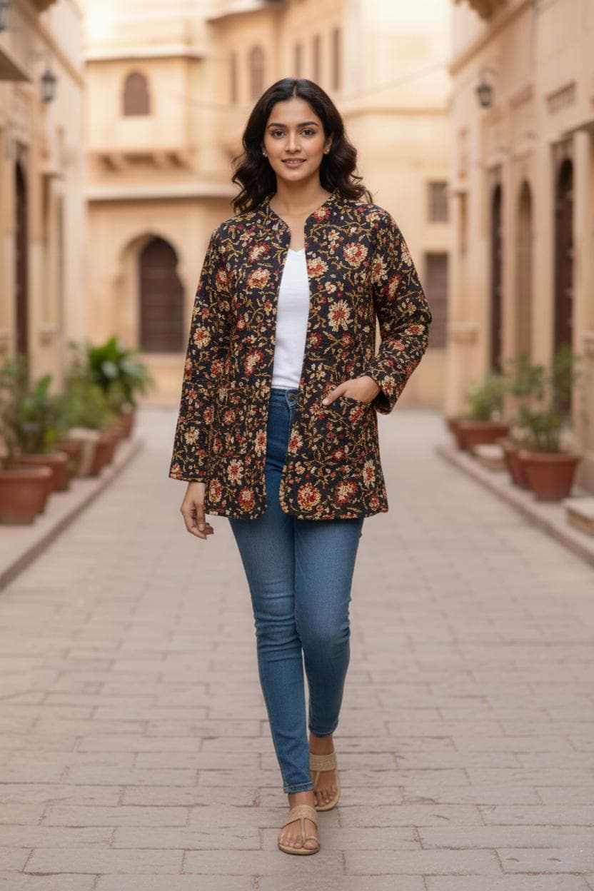 Cotton quilted Jacket women reversible fashion jacket coat Floral kantha women girls jacket winter summer  with Quilted jacket for women