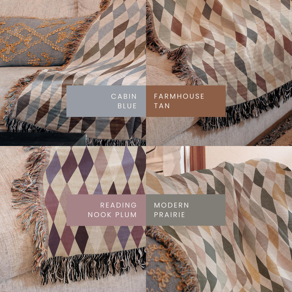 Diamond Pattern Woven Blanket Checkered Fringe Throw Boho Farmhouse Style Cotton Baby Blanket Rustic Southern Decor