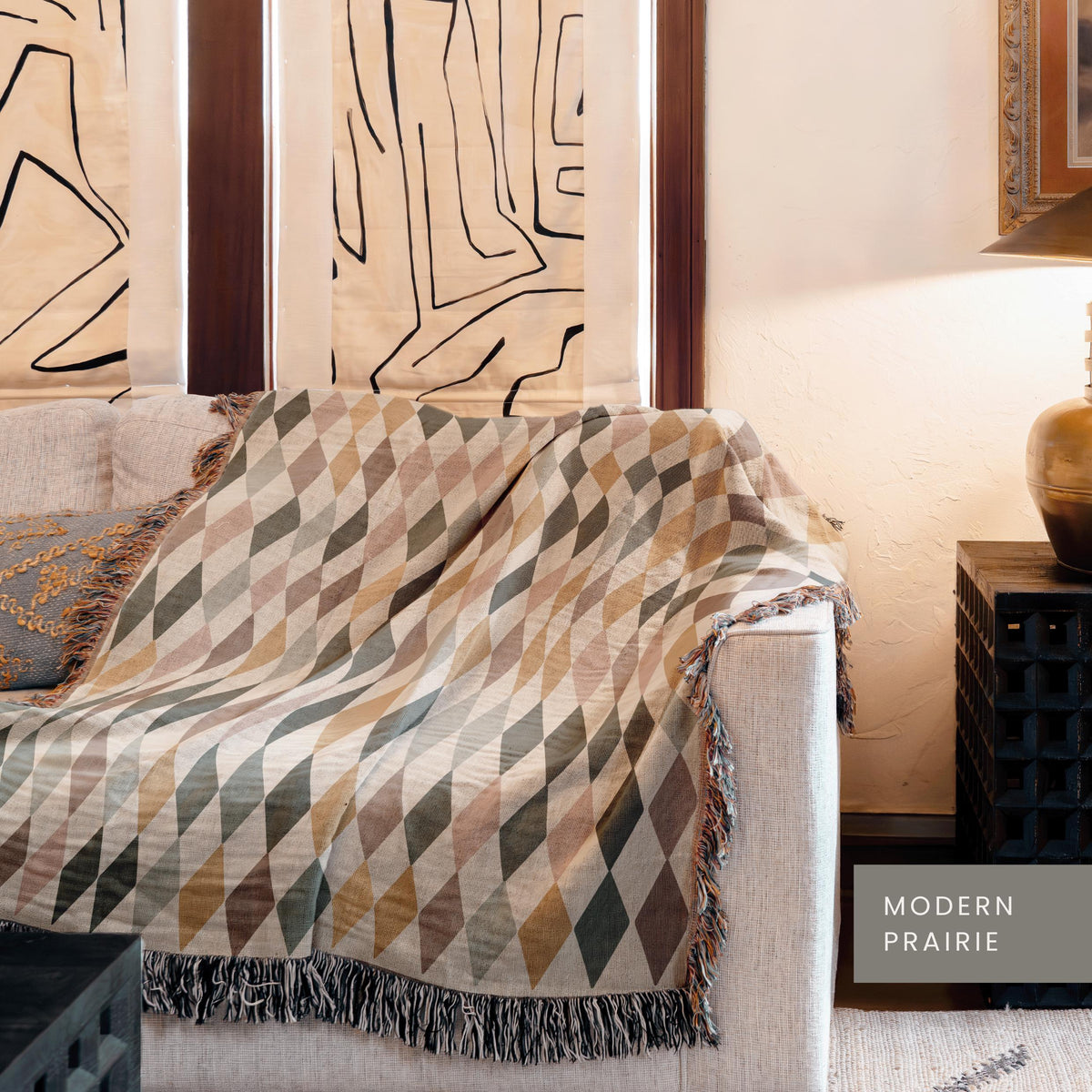 Diamond Pattern Woven Blanket Checkered Fringe Throw Boho Farmhouse Style Cotton Baby Blanket Rustic Southern Decor