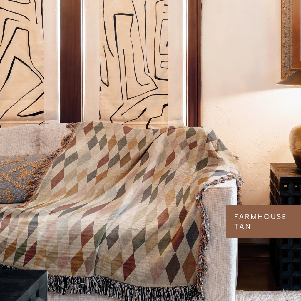 Diamond Pattern Woven Blanket Checkered Fringe Throw Boho Farmhouse Style Cotton Baby Blanket Rustic Southern Decor