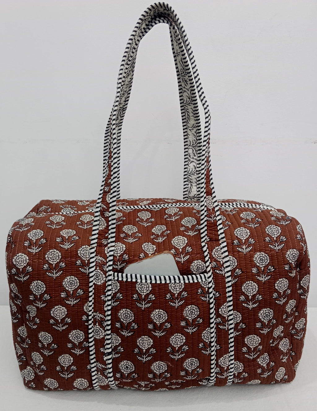 Handmade Brown Floral Kantha Quilt - Indian Cotton Bedspread Throw
