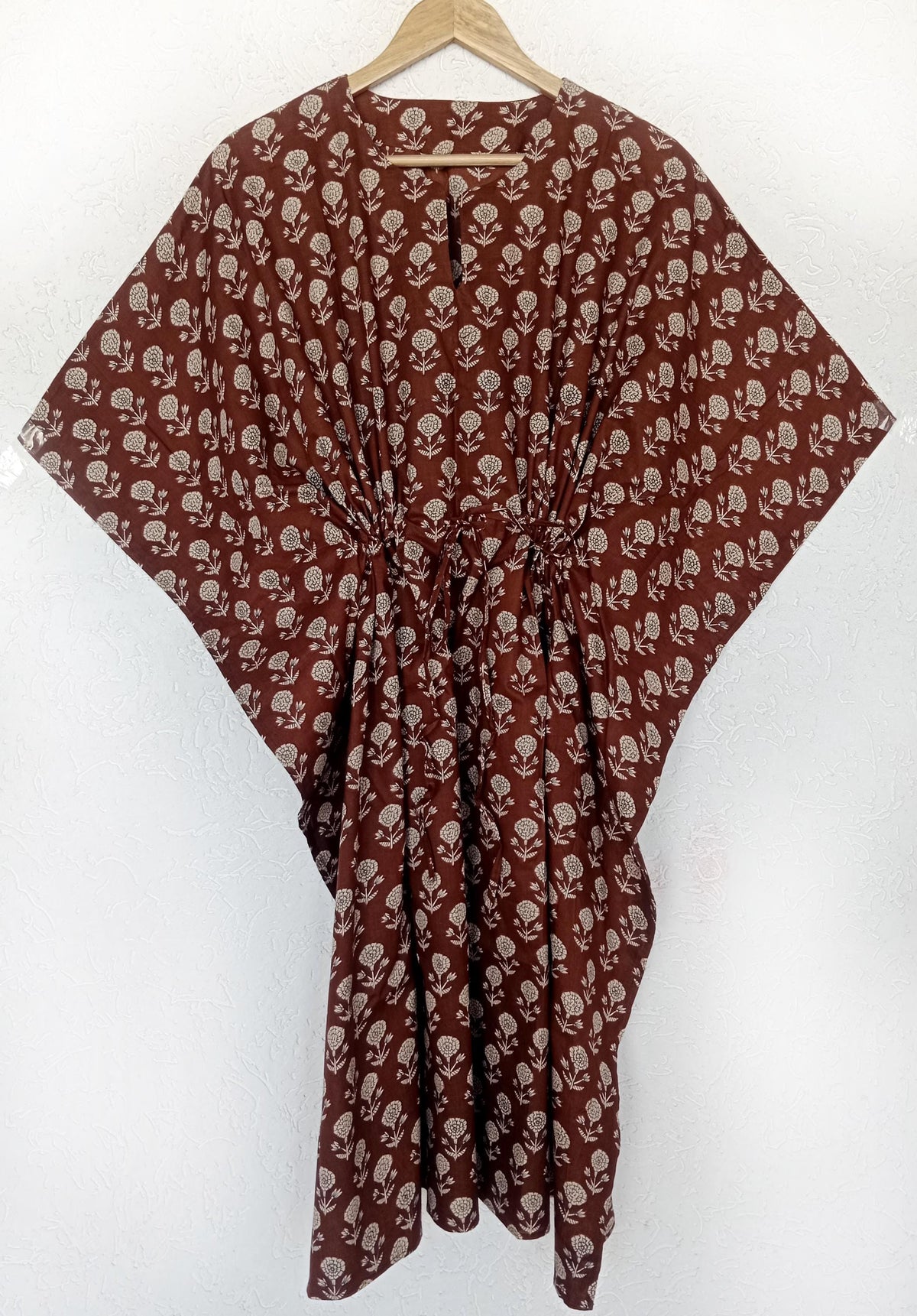 Handmade Brown Floral Kantha Quilt - Indian Cotton Bedspread Throw