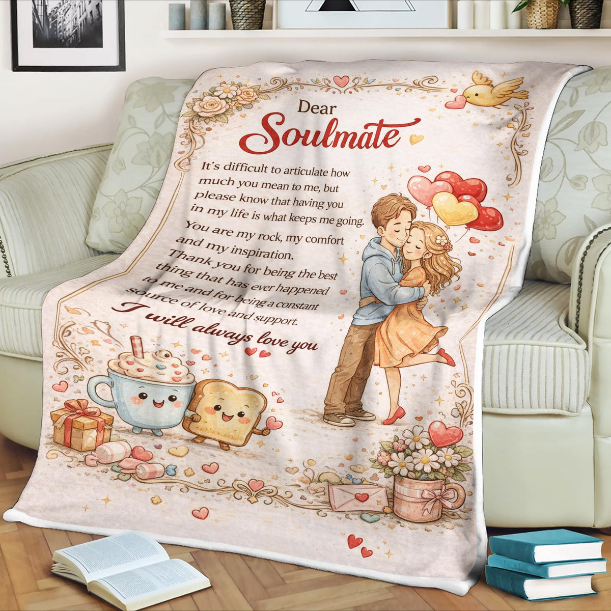Dear Soulmate Fleece Blanket, Cute Couple Love Quote, Cozy Romantic Blanket, Sentimental Gift for Couples