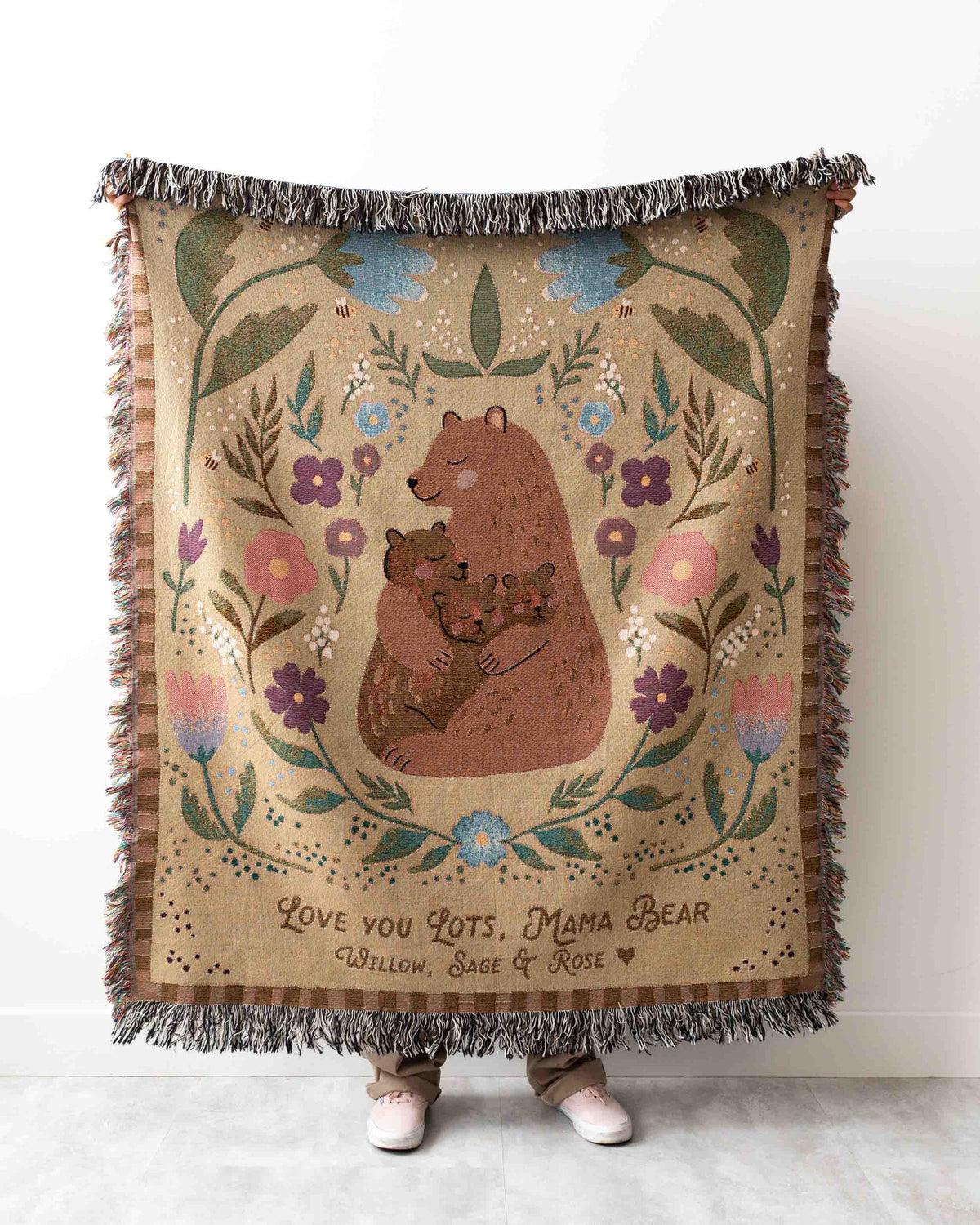 Mothers Day Gift: Mama Bear Blanket, Present for Mom from Kids, Unique Thoughtful Birthday Christmas, Personalized Custom Woven Throw