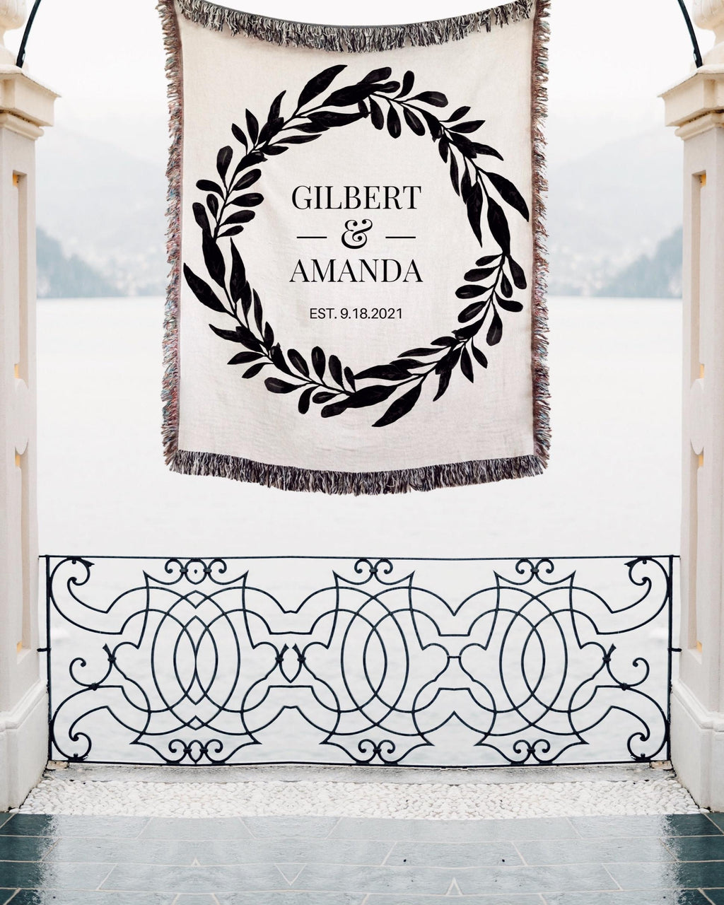 PERSONALIZED WOVEN THROW Cotton Anniversary Gift Couples Names Wedding Gift Engagement Couples Initials Valentines Day Blanket Girlfriend