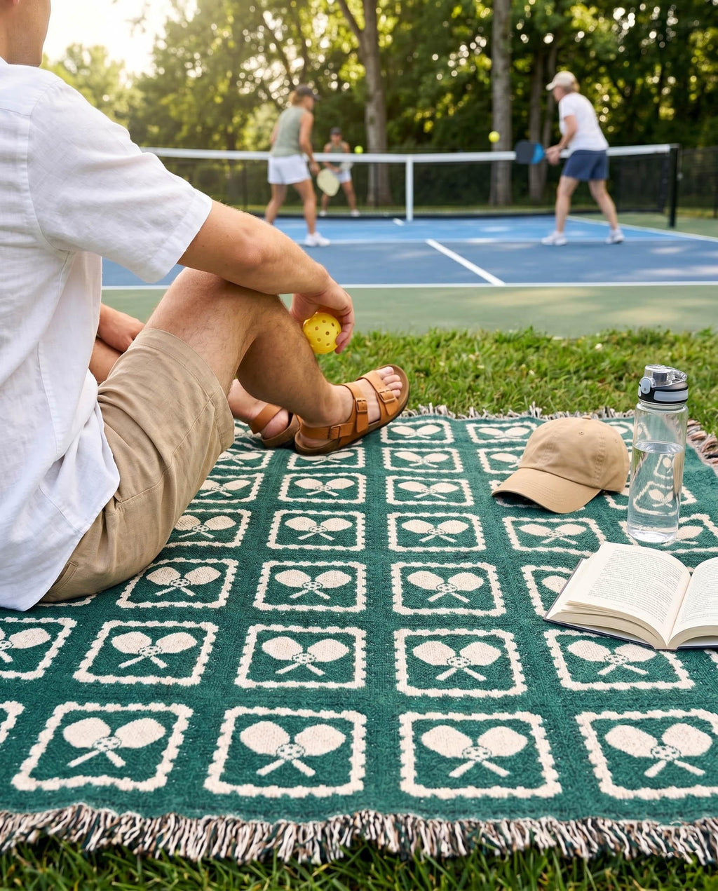 Pickleball Blanket & Wall Tapestry, Woven Cotton Throw, Granny Square Pickleball Home Decor, Gift for Player, Mom, Dad, Coach, Team