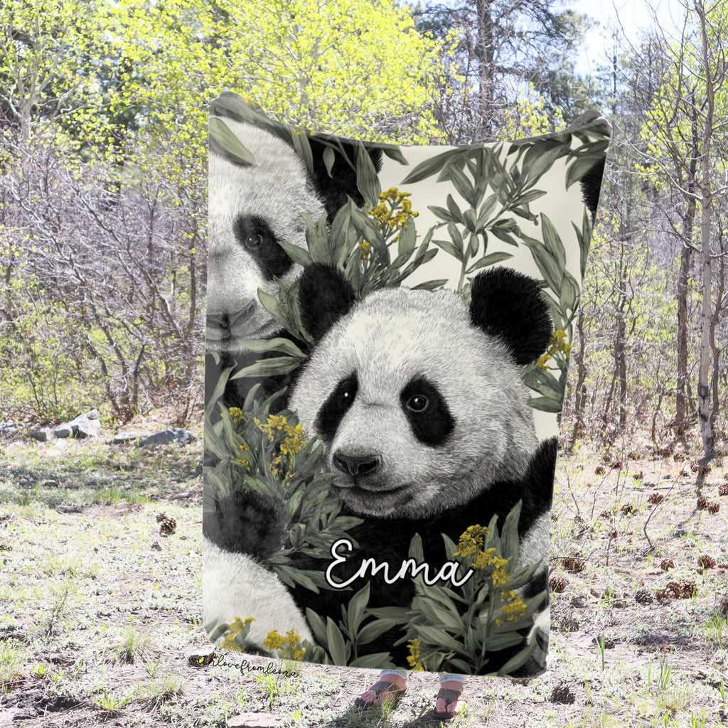Panda Blanket Personalized Throw Blanket Panda Adult Kid Blanket Panda Gift Her Him Panda Custom Name Gift