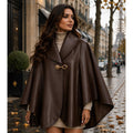 Women's Brown Leather Cape Jacket, Luxury Leather Poncho Coat, Fall Winter Chic Outerwear