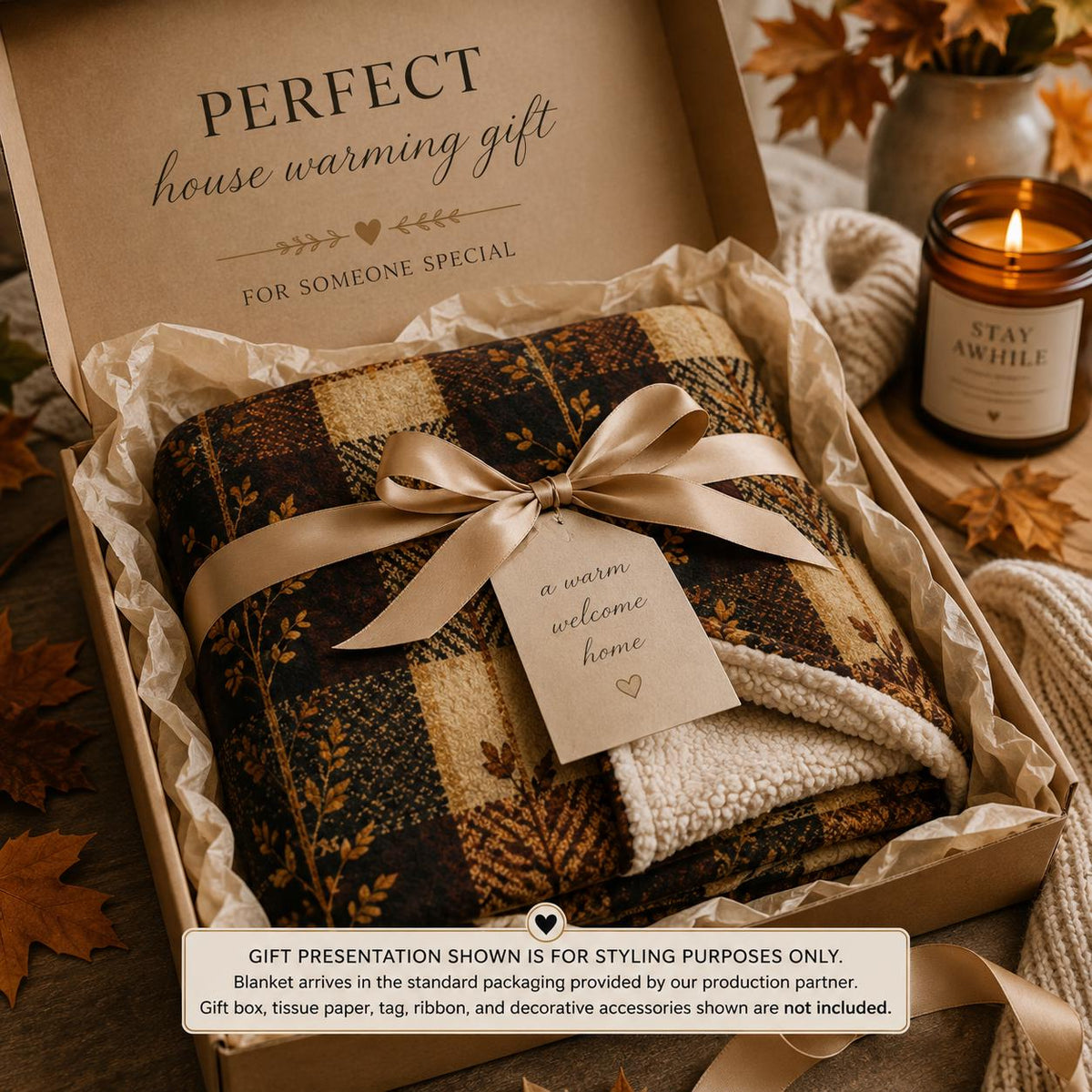 Fall Throw Blanket Autumn Plaid Blanket Botanical Leaf Sherpa Blanket Cozy Fall Home Decor for Couch Bed Housewarming Gift