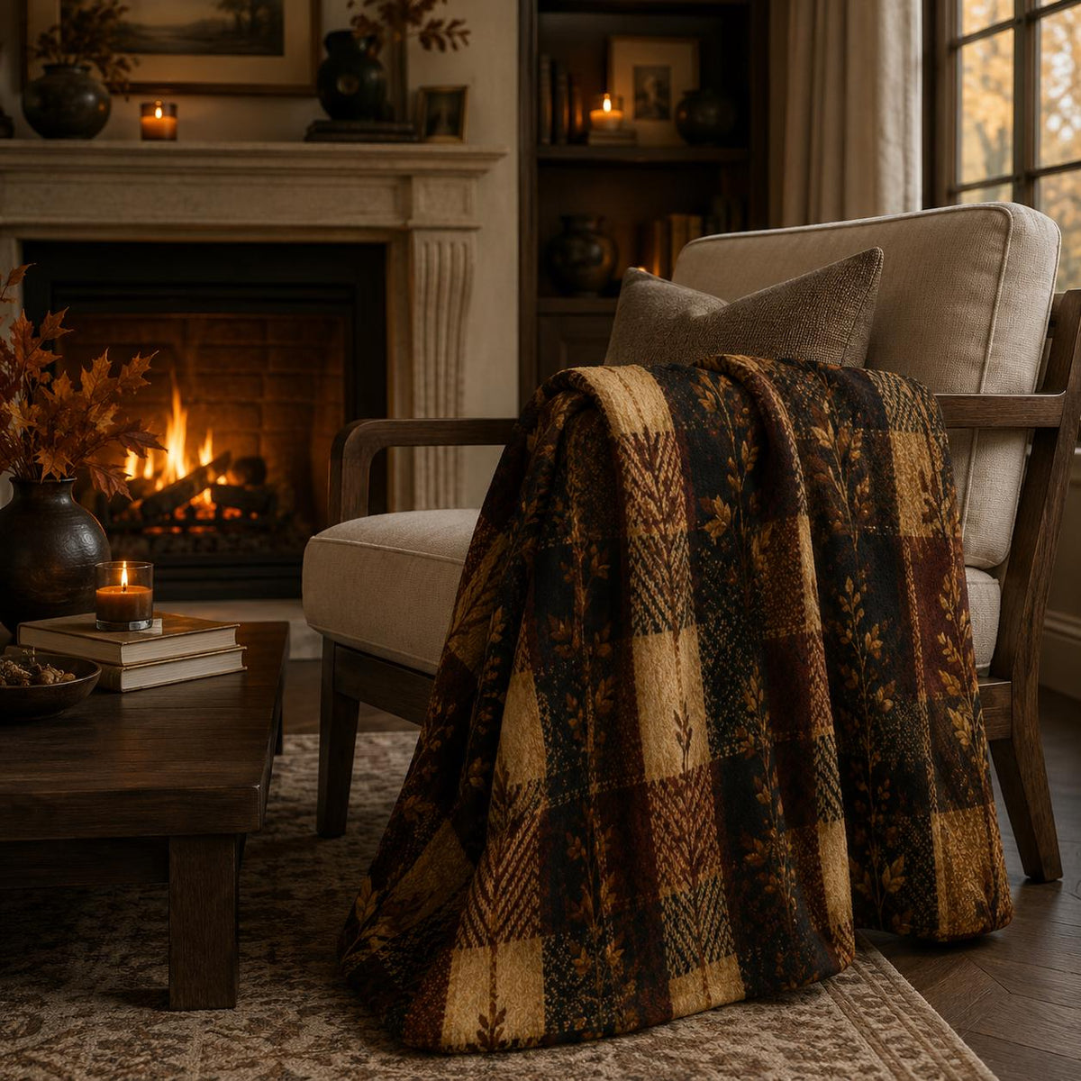 Fall Throw Blanket Autumn Plaid Blanket Botanical Leaf Sherpa Blanket Cozy Fall Home Decor for Couch Bed Housewarming Gift