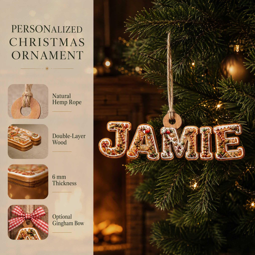 Custom Gingerbread Alphabet Ornament, Baby Name Ornament, First Christmas Stocking Tags, Xmas Gifts, Holiday Decor