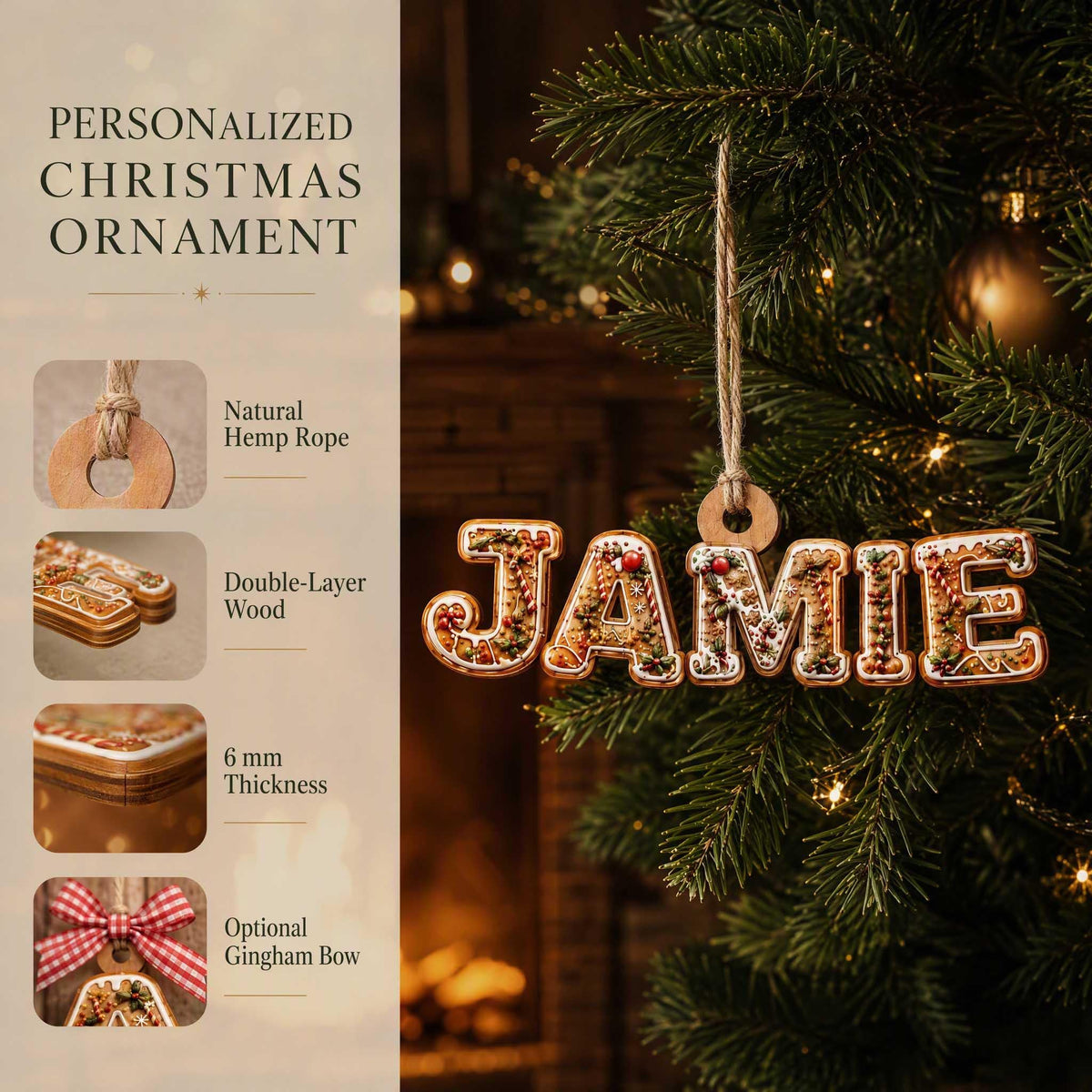 Custom Gingerbread Alphabet Ornament, Baby Name Ornament, First Christmas Stocking Tags, Xmas Gifts, Holiday Decor