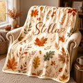 Personalized Fall Leaf Blanket, Custom Name Fleece Throw, Autumn Botanical Blanket, Cozy Cottagecore Decor, Soft Gift for Her, Bedroom Throw