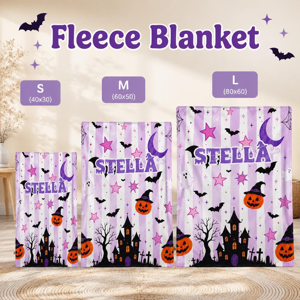 Personalized Fall Leaf Blanket, Custom Name Fleece Throw, Autumn Botanical Blanket, Cozy Cottagecore Decor, Soft Gift for Her, Bedroom Throw