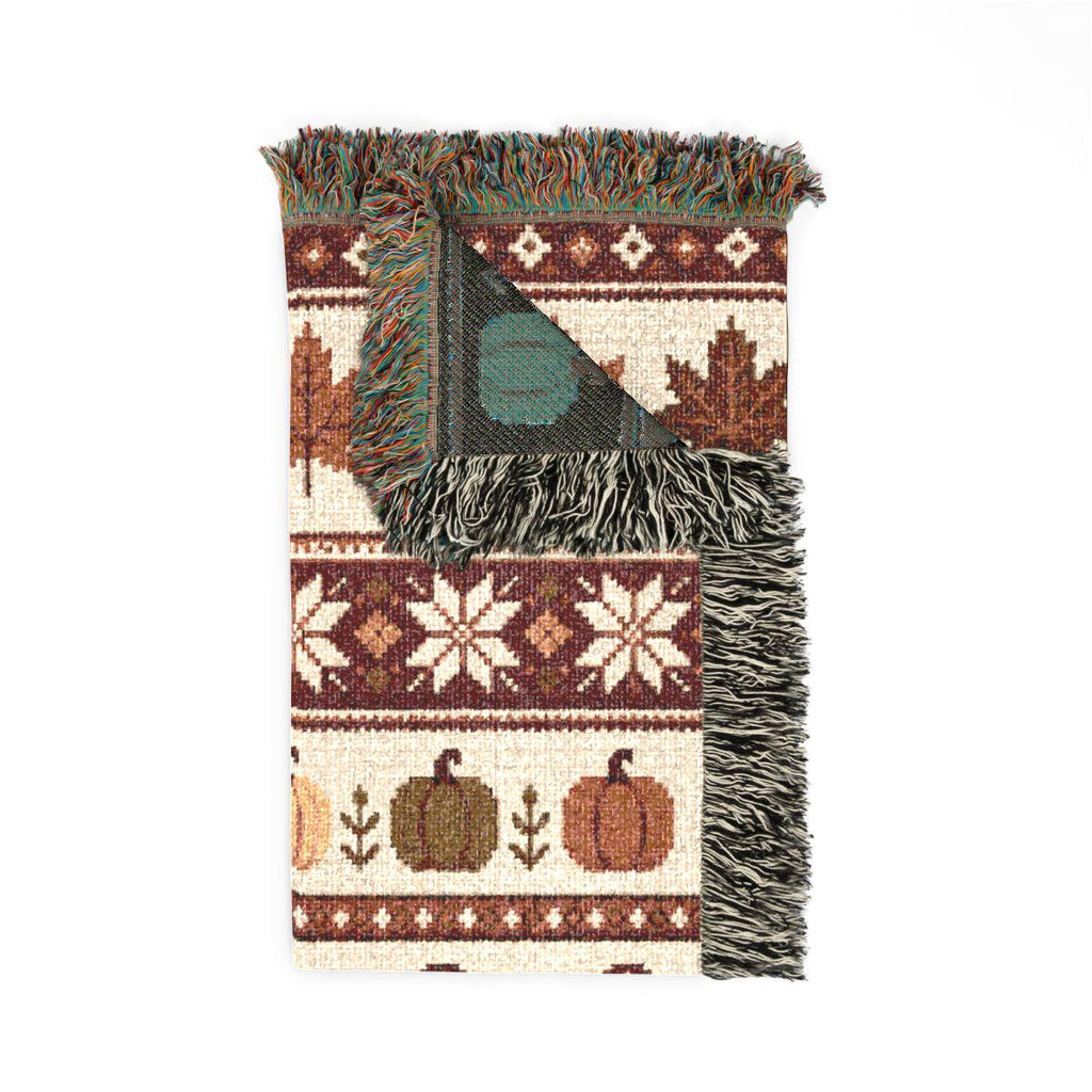Woodland Fall Woven Blanket, Autumn Fair Isle Throw, Squirrel Hedgehog Blanket, Woodland Cottagecore Decor, Pumpkin Mushroom Fall Blanket