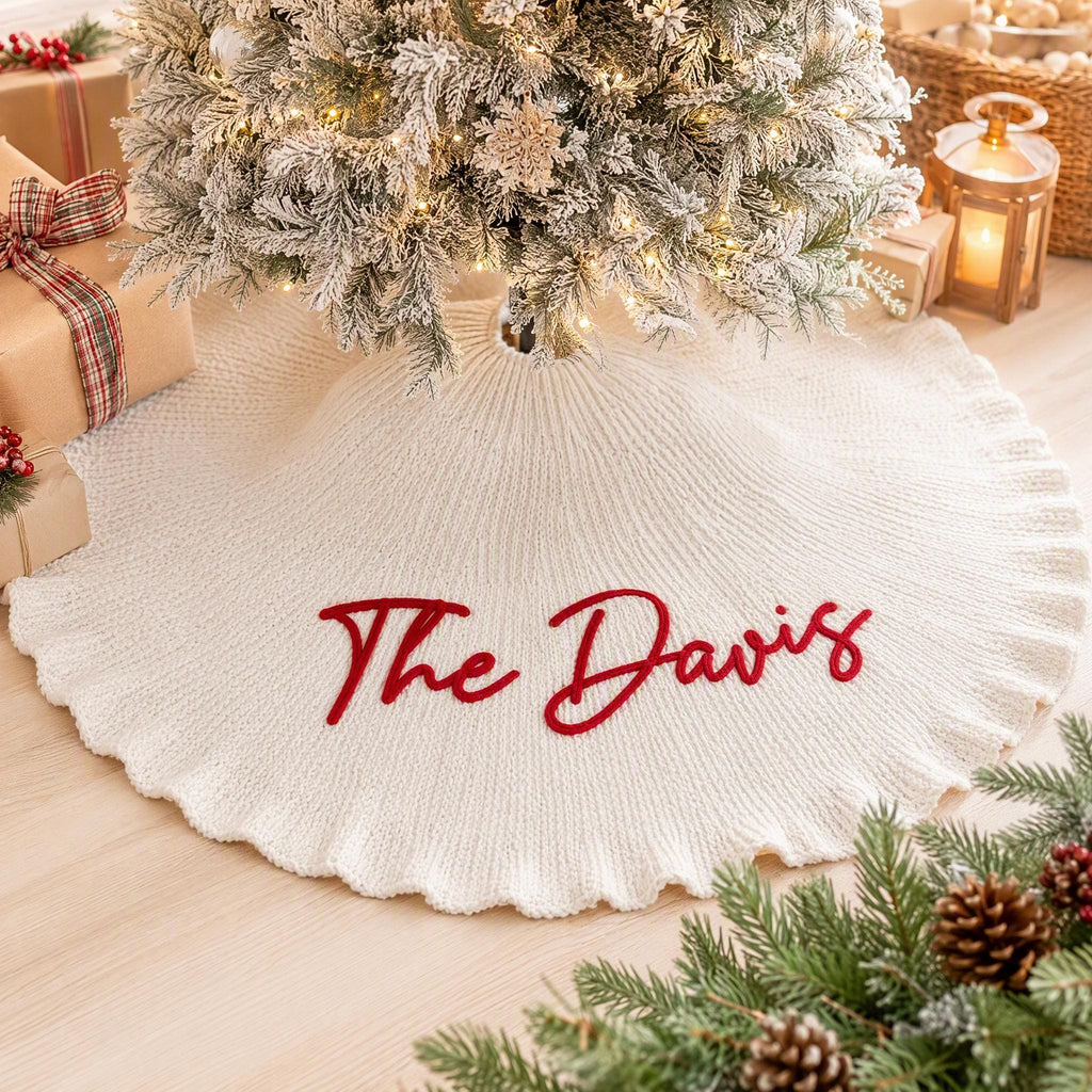 Personalized Family Name Christmas Tree Skirts, Handmade Tree Skirt, Christmas Keepsake Gift, Christmas Home Decoration