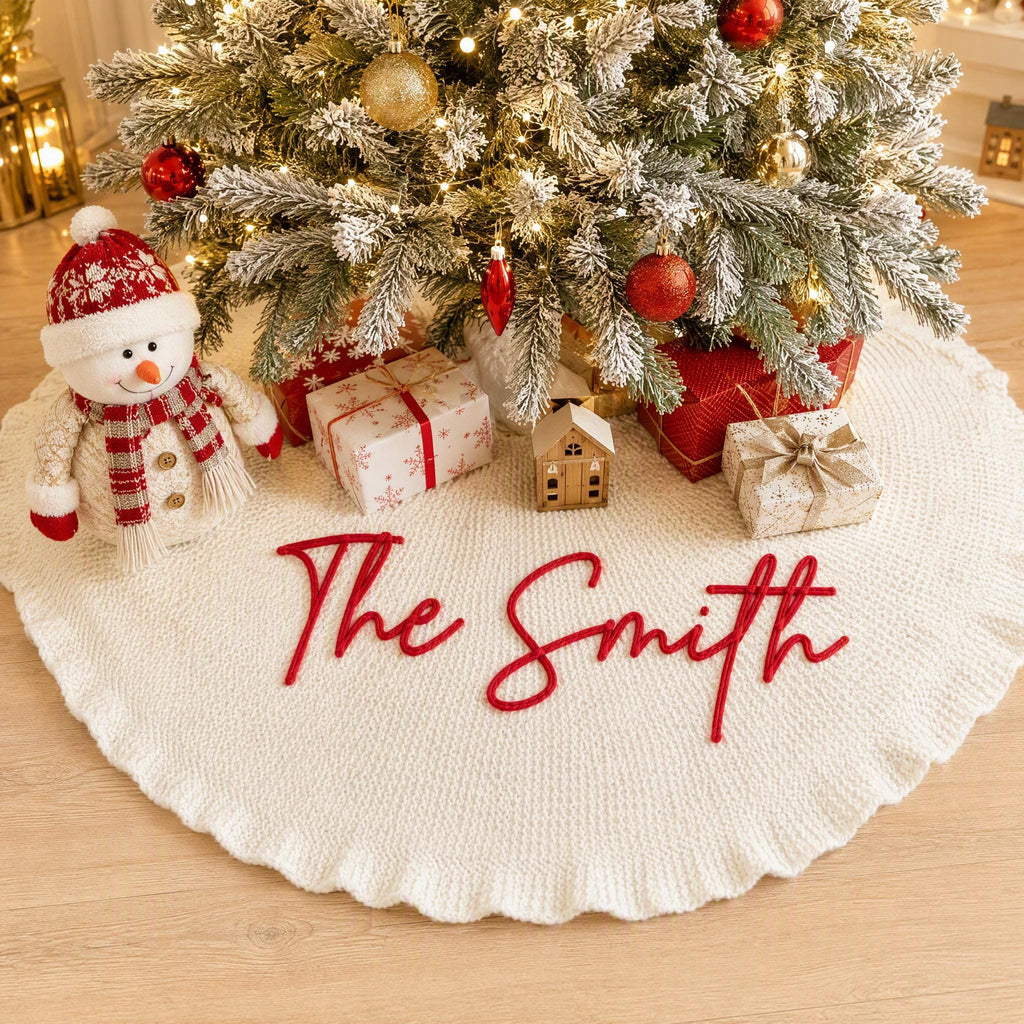 Personalized Family Name Christmas Tree Skirts, Handmade Tree Skirt, Christmas Keepsake Gift, Christmas Home Decoration