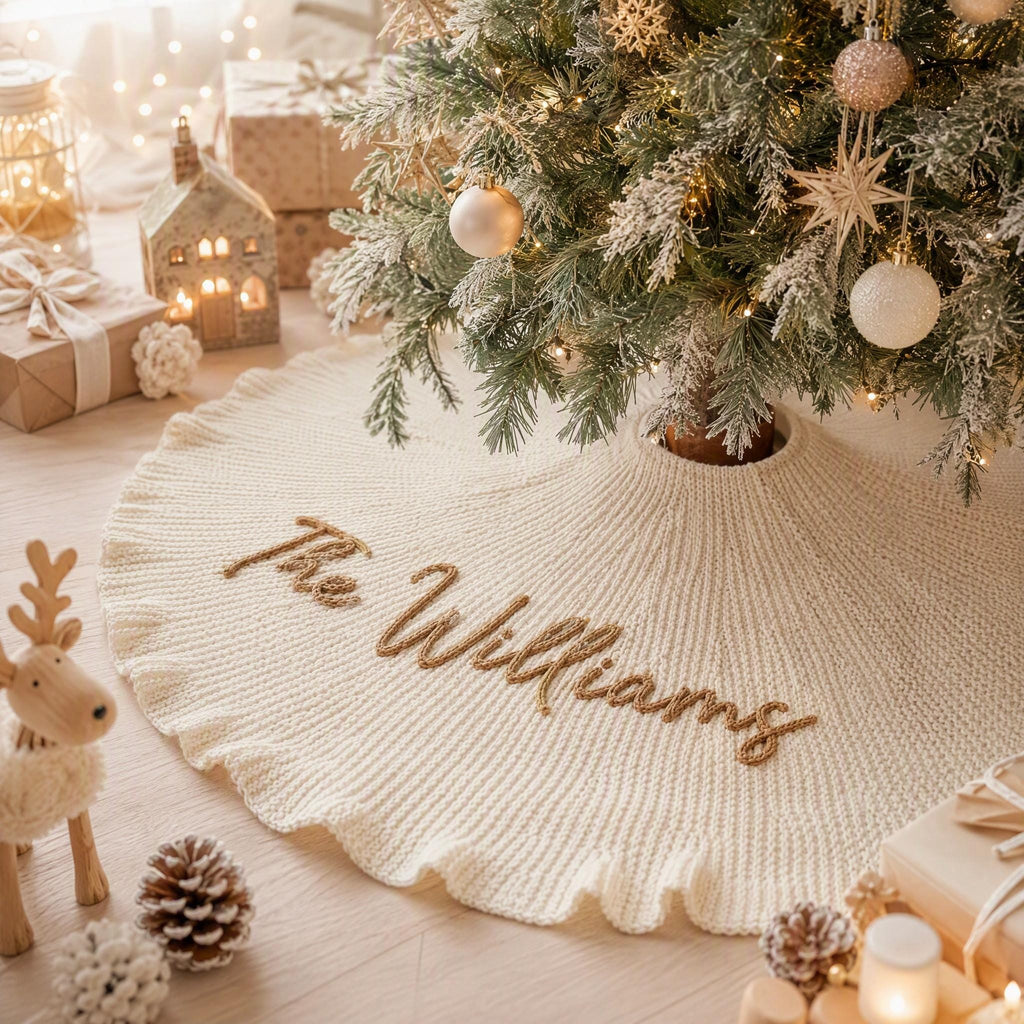 Personalized Family Name Christmas Tree Skirts, Handmade Tree Skirt, Christmas Keepsake Gift, Christmas Home Decoration