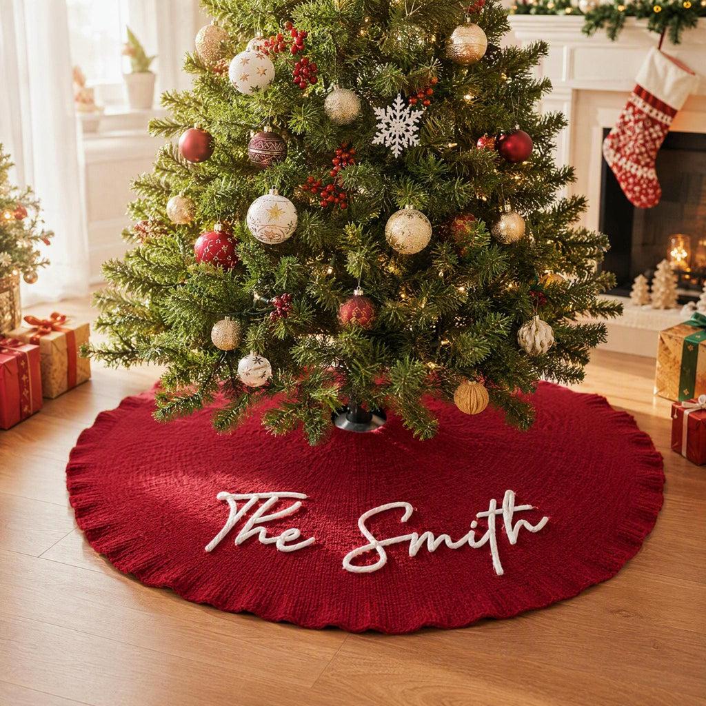 Personalized Family Name Christmas Tree Skirts, Handmade Tree Skirt, Christmas Keepsake Gift, Christmas Home Decoration