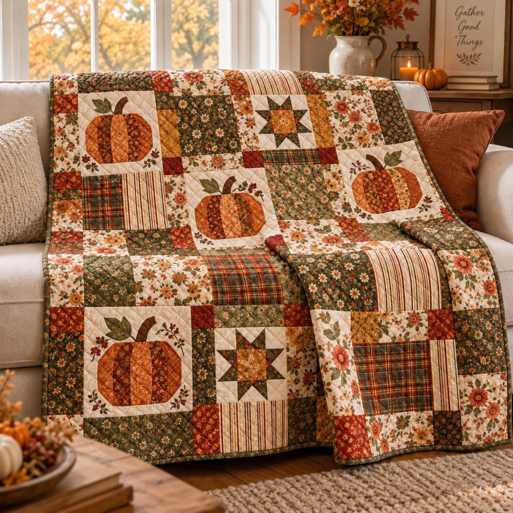 Personalized Fall Pumpkin Quilt: Custom Family Name Patchwork Throw (2026)