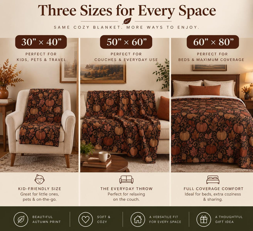 Jacquard-Inspired Pumpkin Fall Sherpa Blanket, Autumn Leaf Print Throw, Printed Jacquard