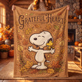 Personalized Grateful Heart Beagle Blanket, Custom Comic Hound Hug Throw, Autumn Thanksgiving Bedding, Wholesome Gift for Her Mom Bestie