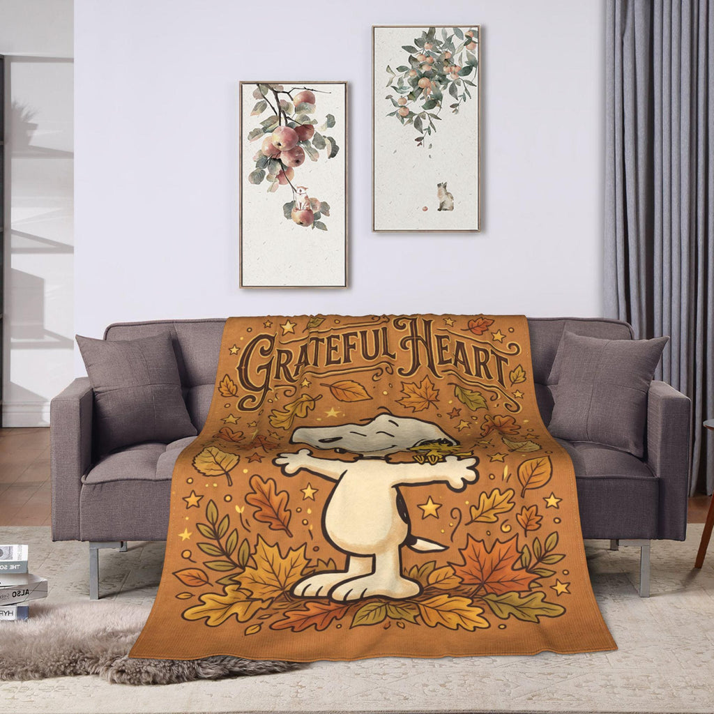 Personalized Grateful Heart Beagle Blanket, Custom Comic Hound Hug Throw, Autumn Thanksgiving Bedding, Wholesome Gift for Her Mom Bestie